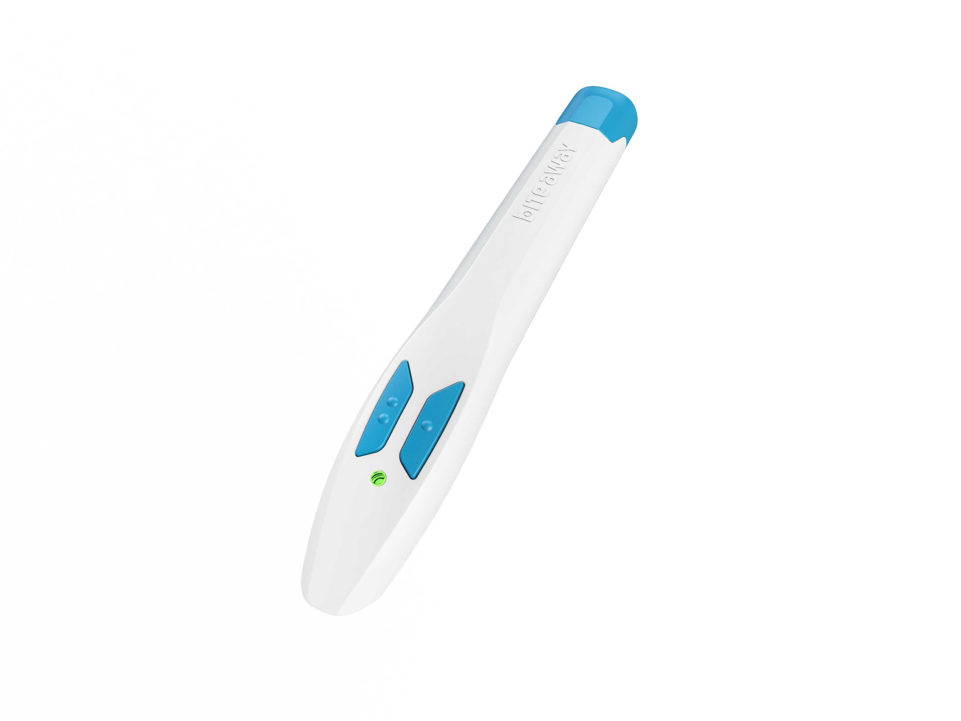 Ein weißes Bite-away two Gerät mit zwei blauen Knöpfen